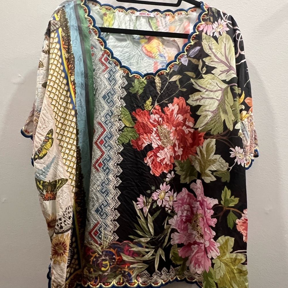 Johnny Was Black Floral Blouse